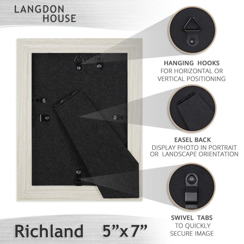 Langdon House 5x7 Picture Frames (Almond White, 6 Pack) Woodgrain Style, Wall Mount or Table Top, Richland Collection - Image 3